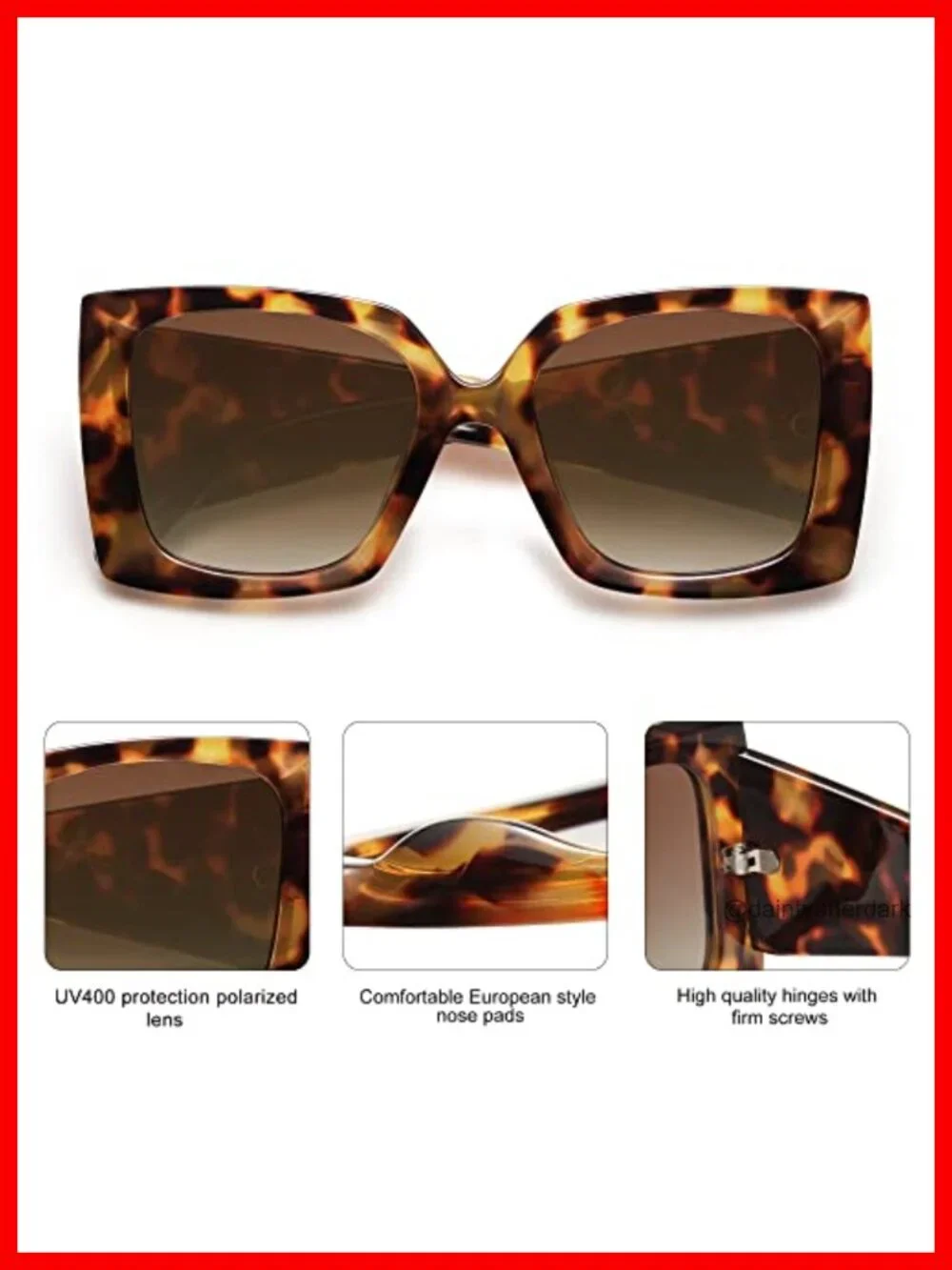 Retro Square Polarized Sunglasses Oversized Women UV Protection